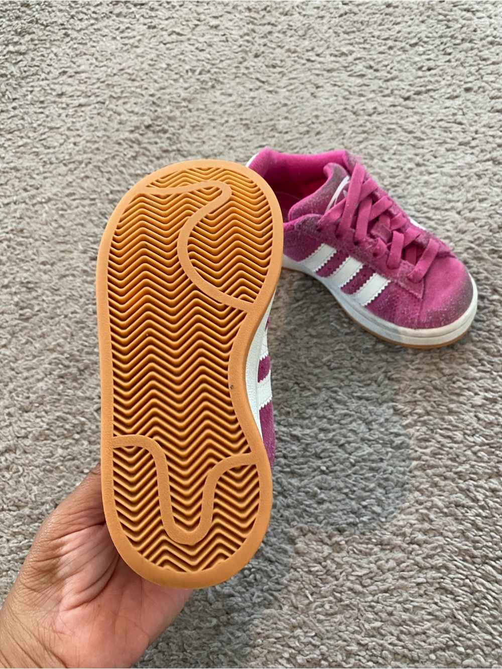 Adidas Campus Kids Pink Suede Sneakers with White Stripes
